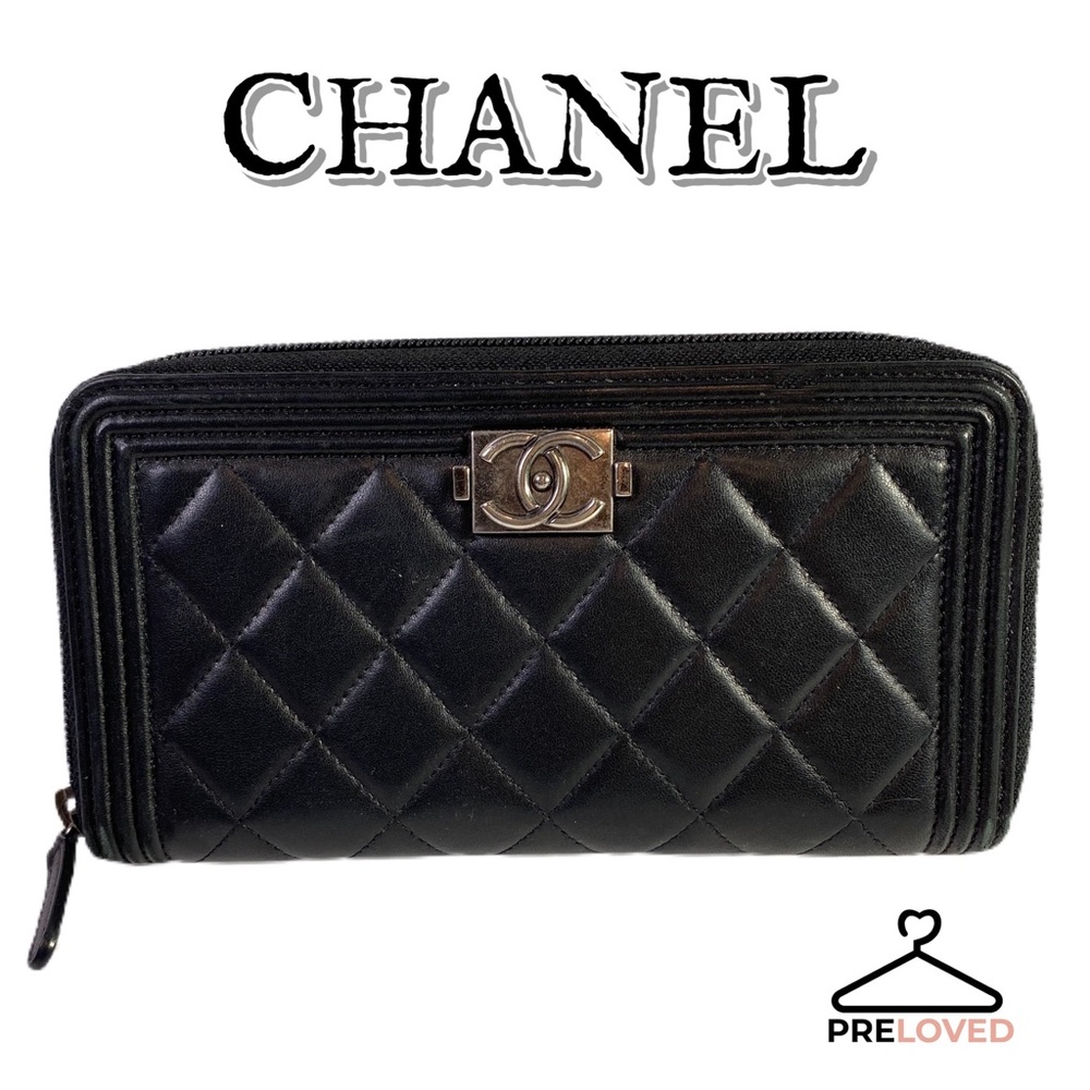Chanel Boy Lambskin Zippy Authentic Wallet